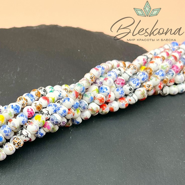 6 мм Керамика Бусина роспись гжель №16