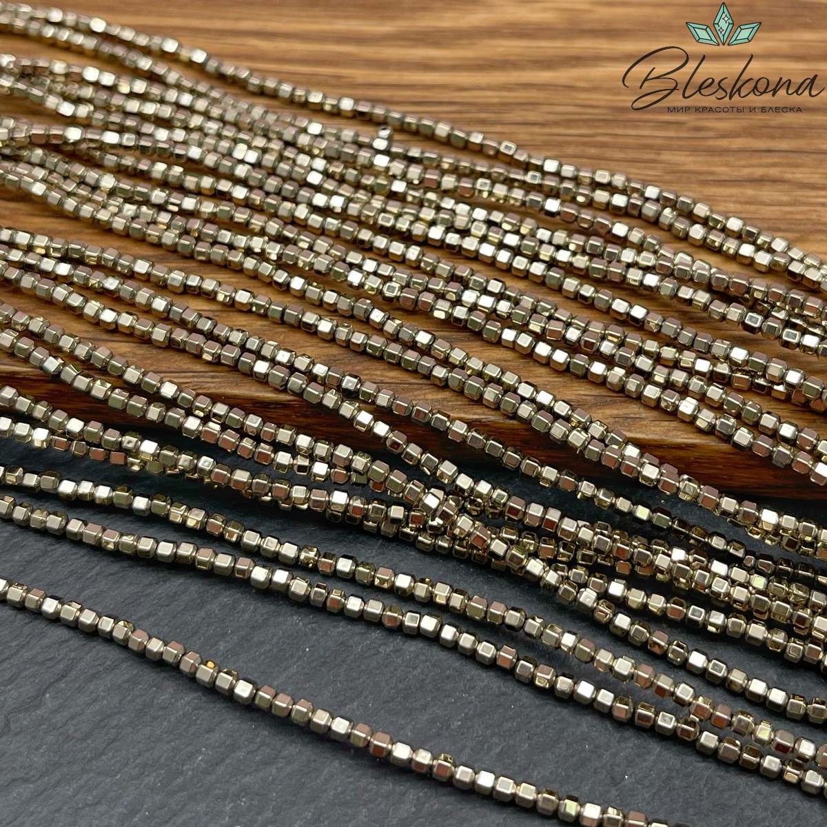 2 мм Гематин, цвет темное золото, шестигранник имитация