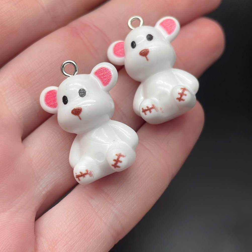 10,5*22мм, Цвет серебро, Подвеска Мишка белый  