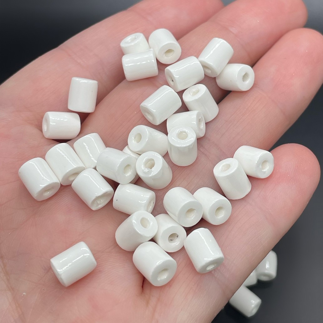 6*7 мм Бусина трубочка, керамика цвет белый уп.5 шт