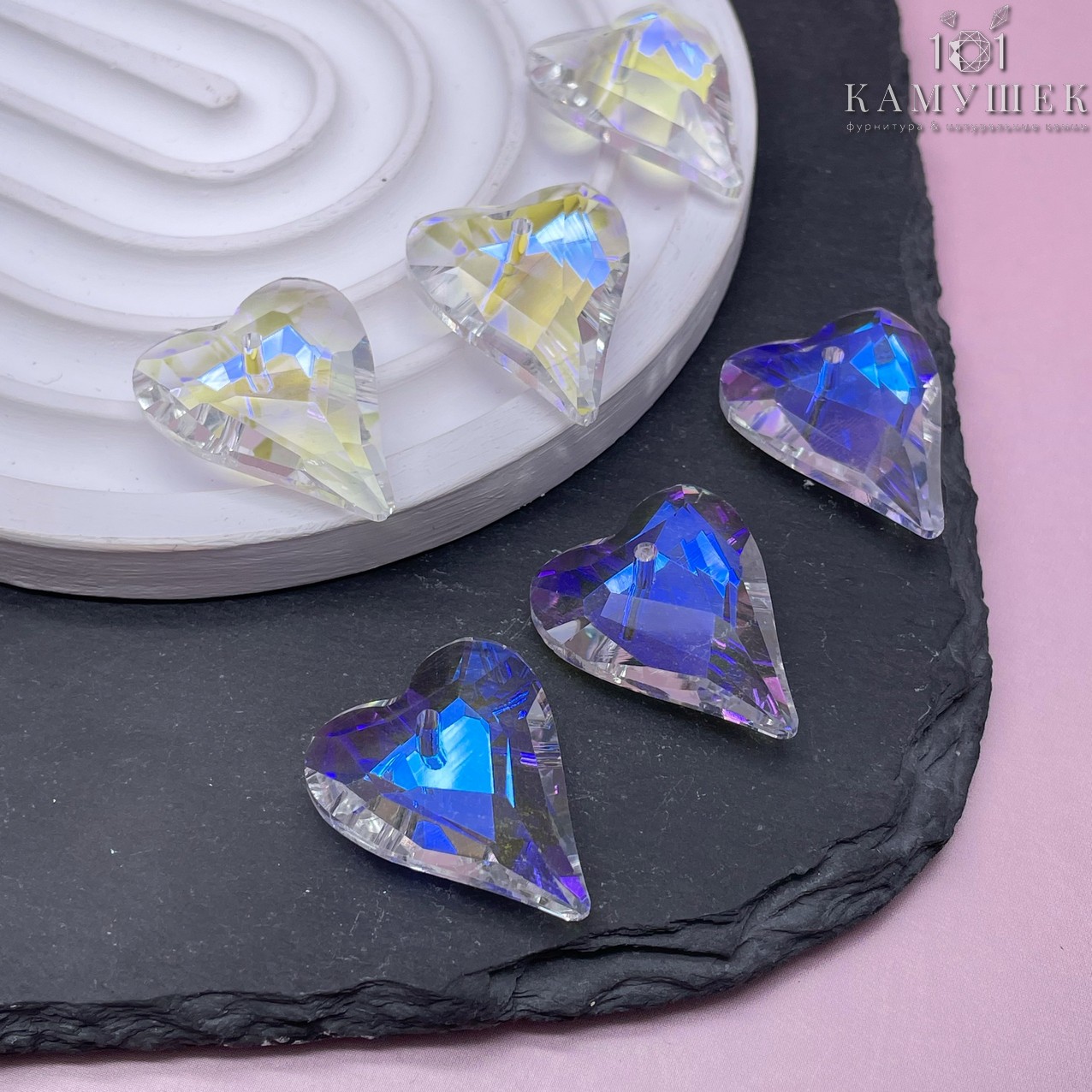 26,5*21,5 мм, Подвеска сердце стекло белое с переливом (ABB) уп. 2 шт