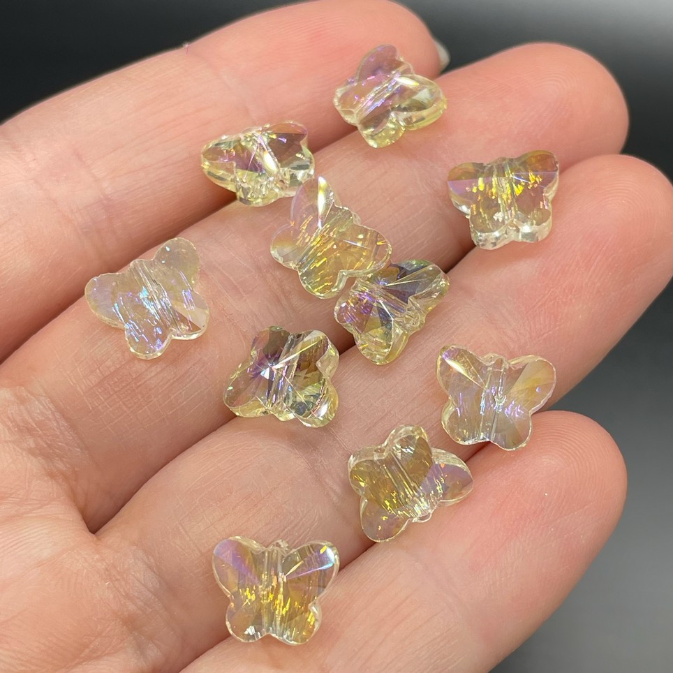 10 мм, Стекло Lux бусина бабочка желтая уп.10шт 