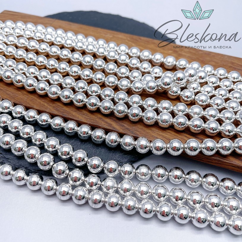 10 мм Гематин имитация, цвет светлое серебро