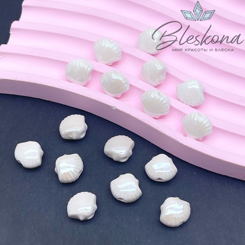 11,5*9,5 мм Бусина ракушка, керамика цвет белый