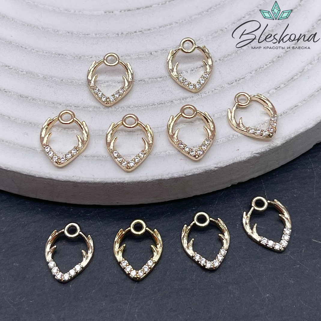 11*8,8 мм Цвет золото, Подвеска Оленьи рога в форме сердца цирконы