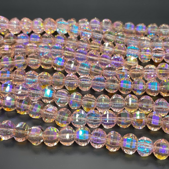 6*7,5 мм Стекло Lux, рондель прямоуг. огр., цвет розовый с переливом