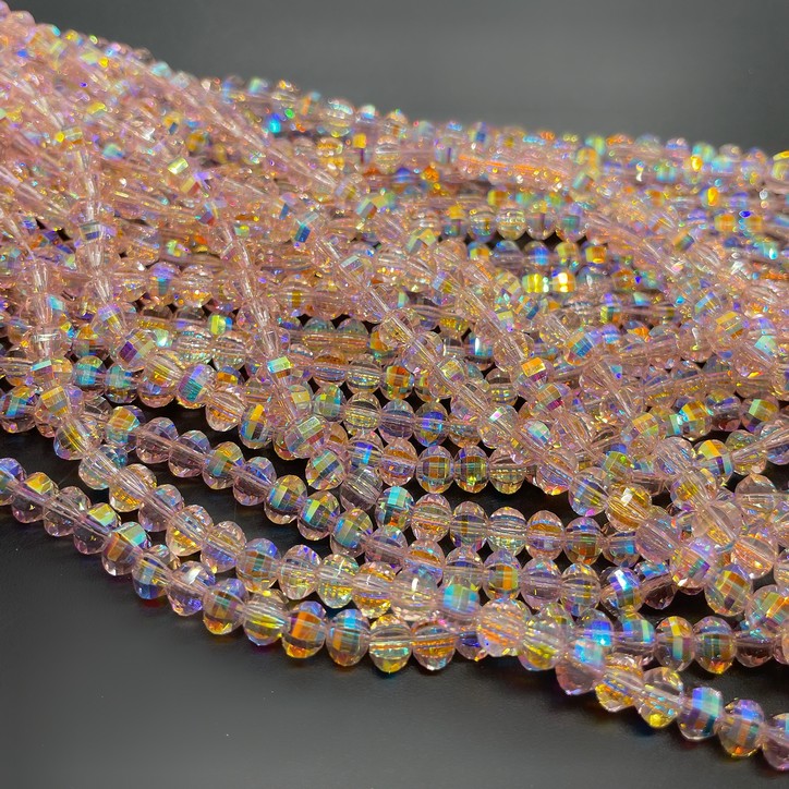 4,5*6 мм Стекло Lux, рондель прямоуг. огр., цвет розовый с разноцветным переливом