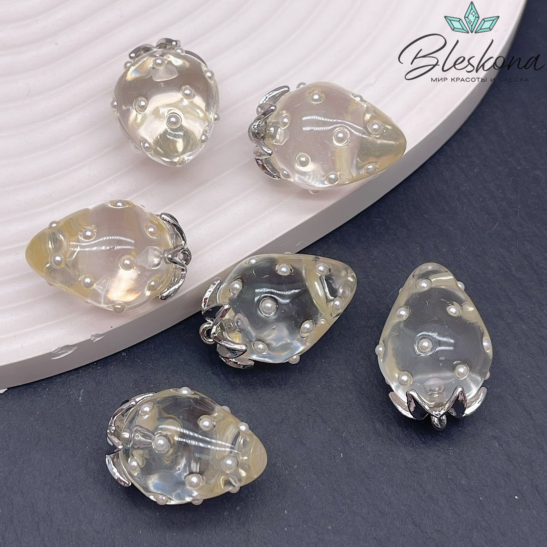 25*17 мм Цвет серебро, Подвеска клубничка прозрачная