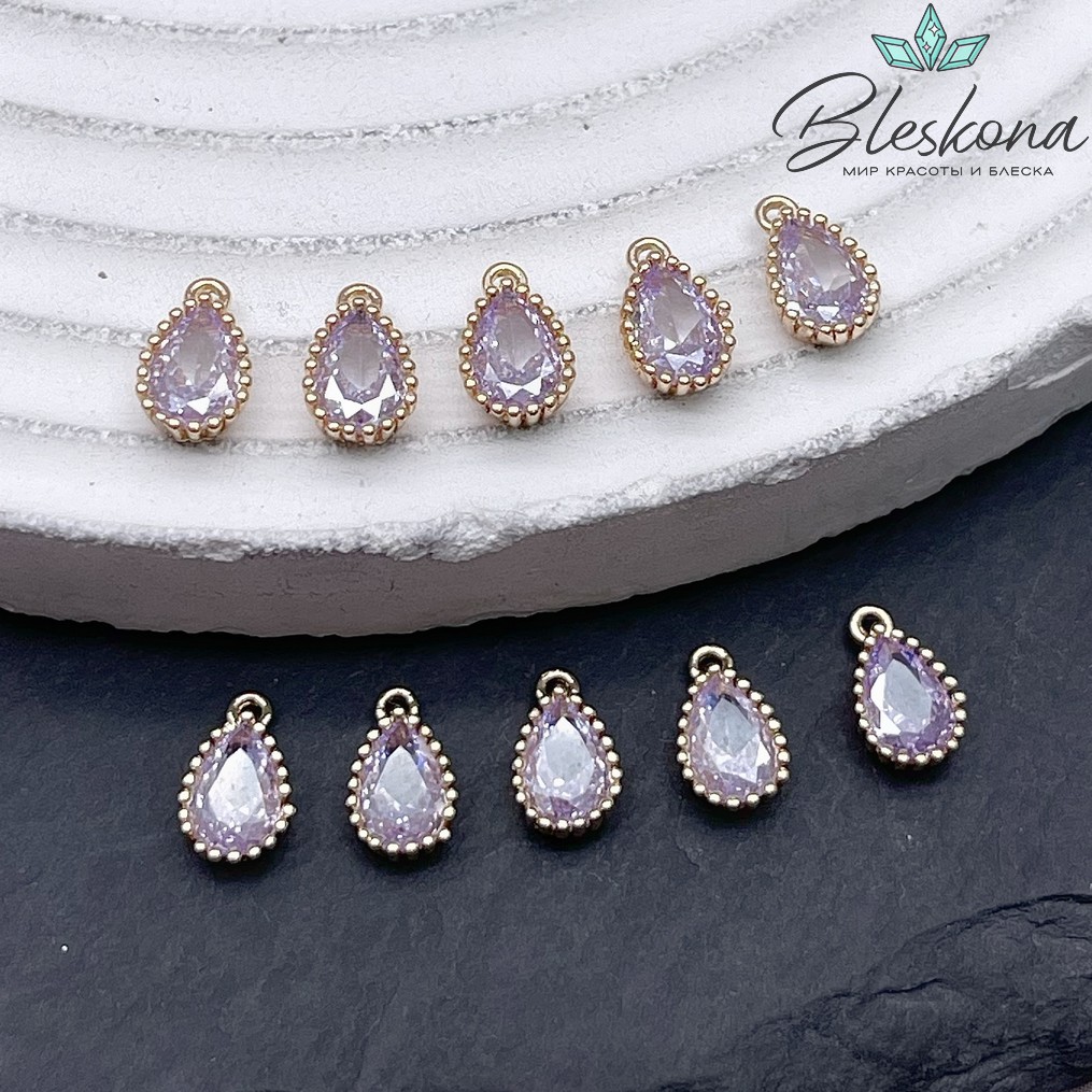 8,5*5 мм Цвет золото, Подвеска капля сиреневый циркон 