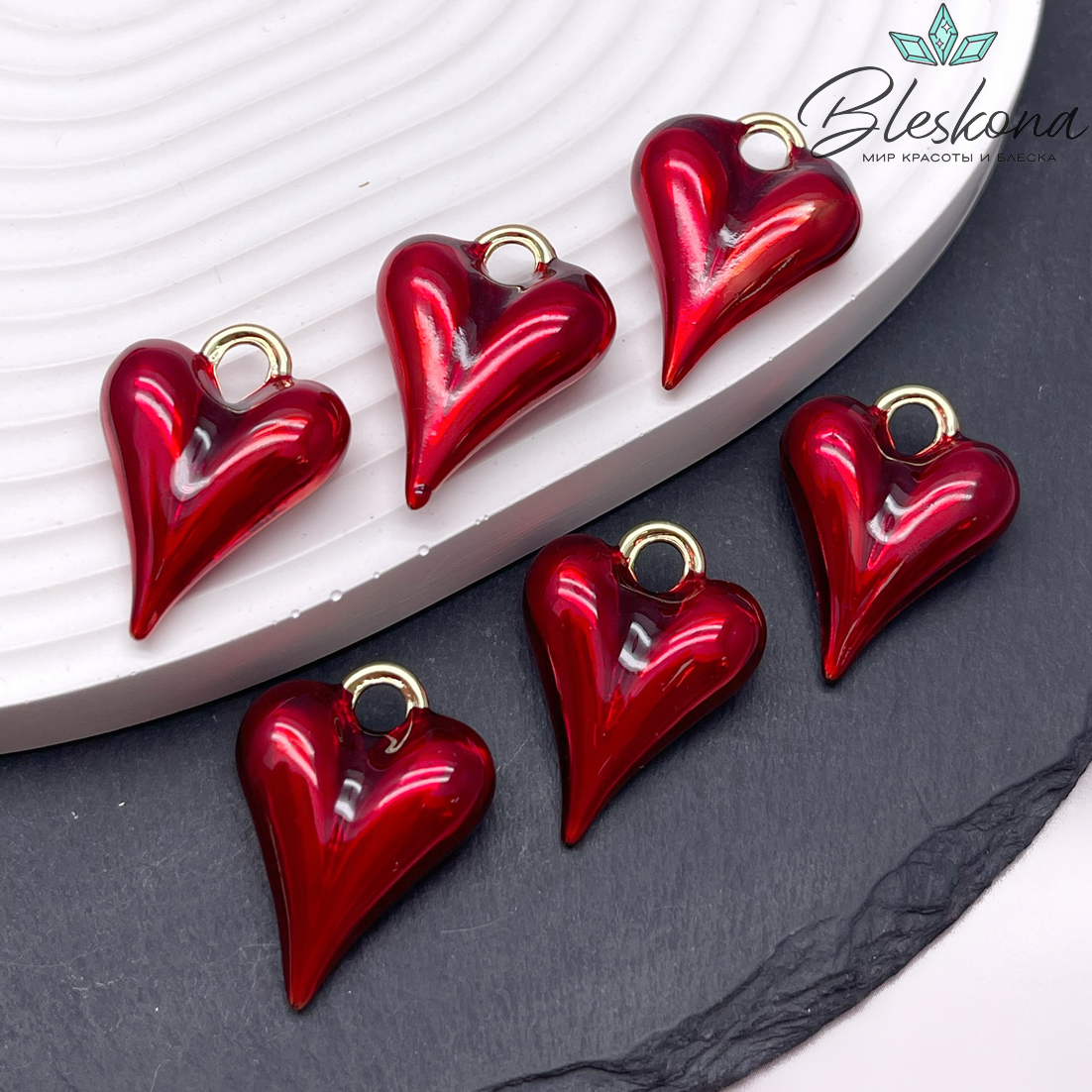 27,7*21 мм Цвет золото, Подвеска Сердце красная эмаль 