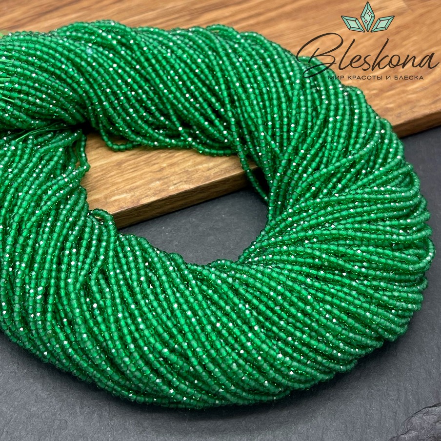 2 мм Бусины стекло зеленое алмазная огранка