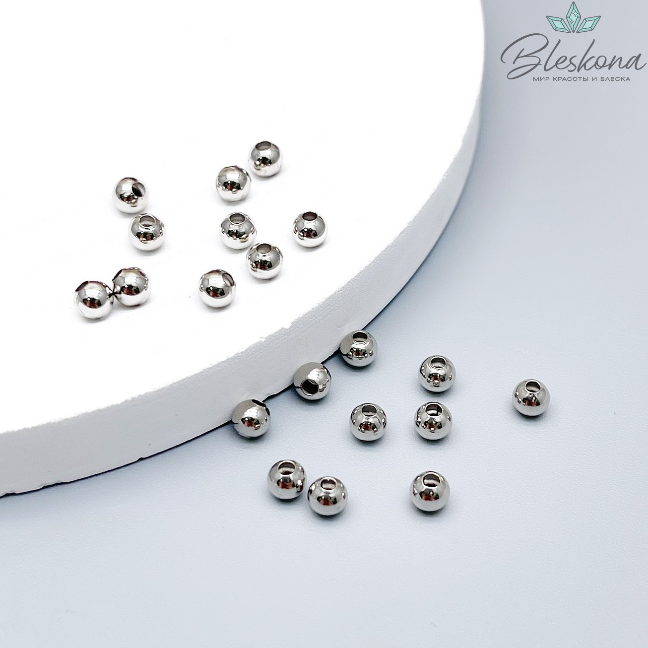 ⌀4мм Бусина гладкая, цвет серебро,уп.10 шт, Люкс 