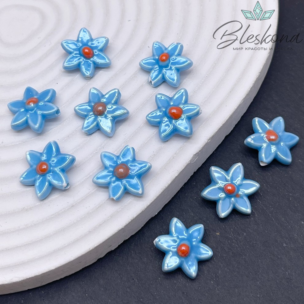 15*16 мм Керамика бусина цветок  голубой