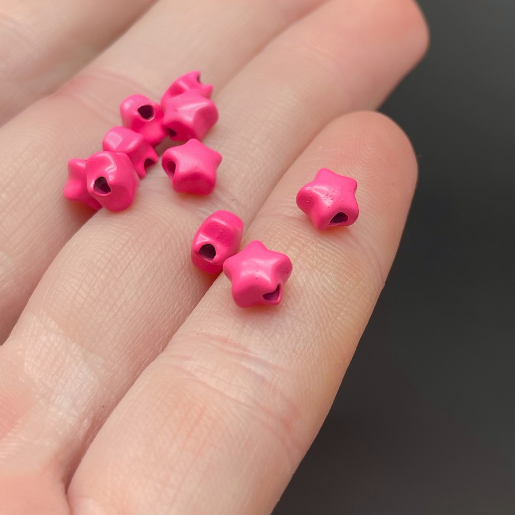 6 мм , Бусина звезда ярко-розовая эмаль уп.10шт 