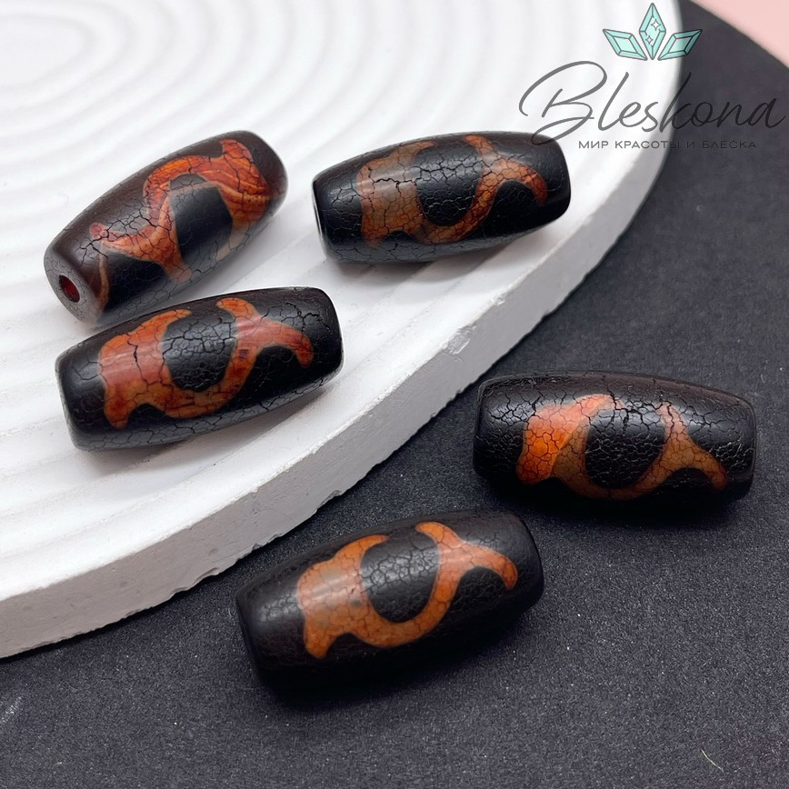 Бусина Дзи Руи оранжево-коричневый бочонок 29*14 мм