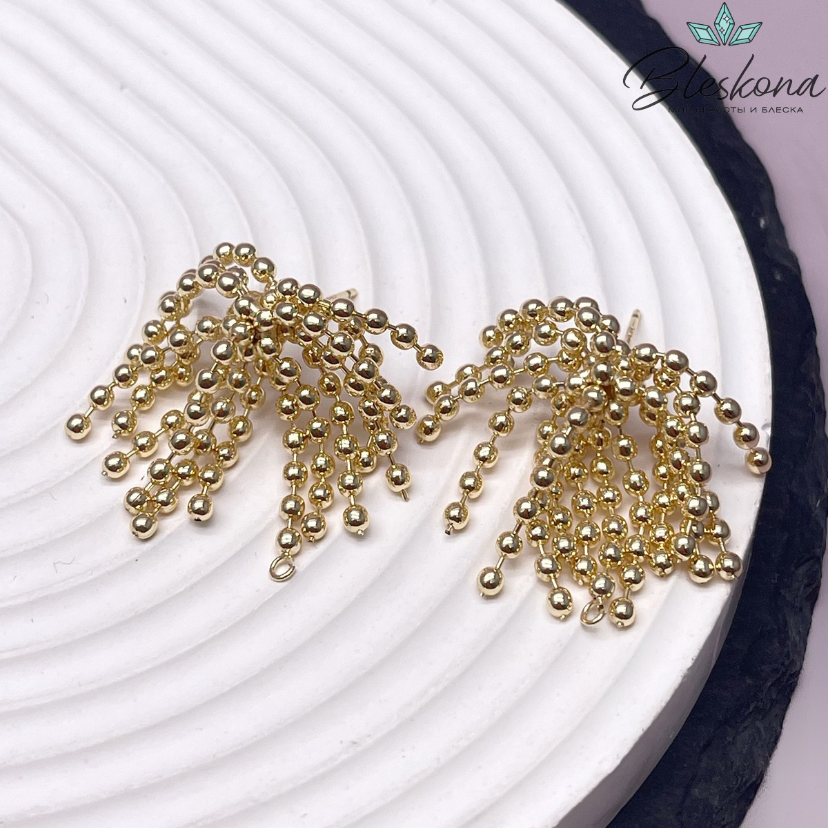 31*21 мм Цвет золото, Пусеты шарики