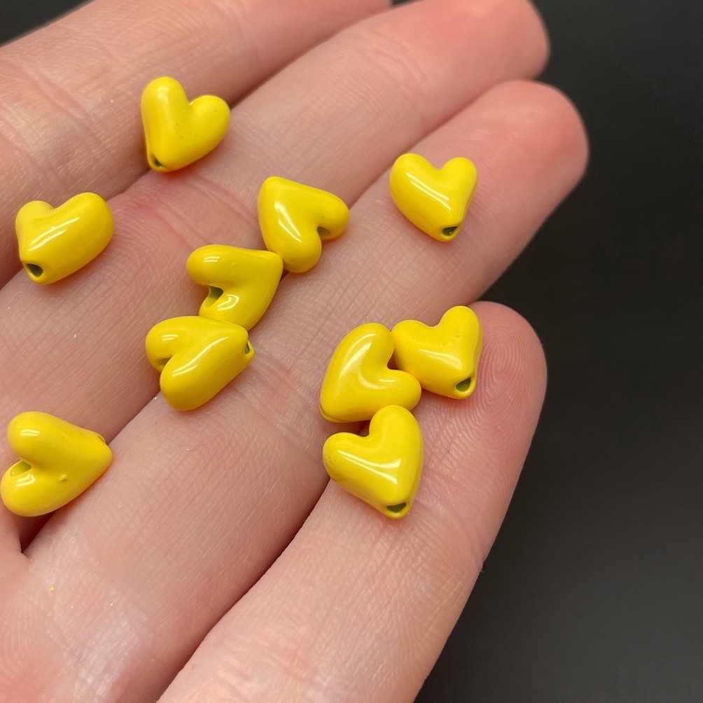 8 мм , Бусина сердце желтая эмаль уп.10шт 