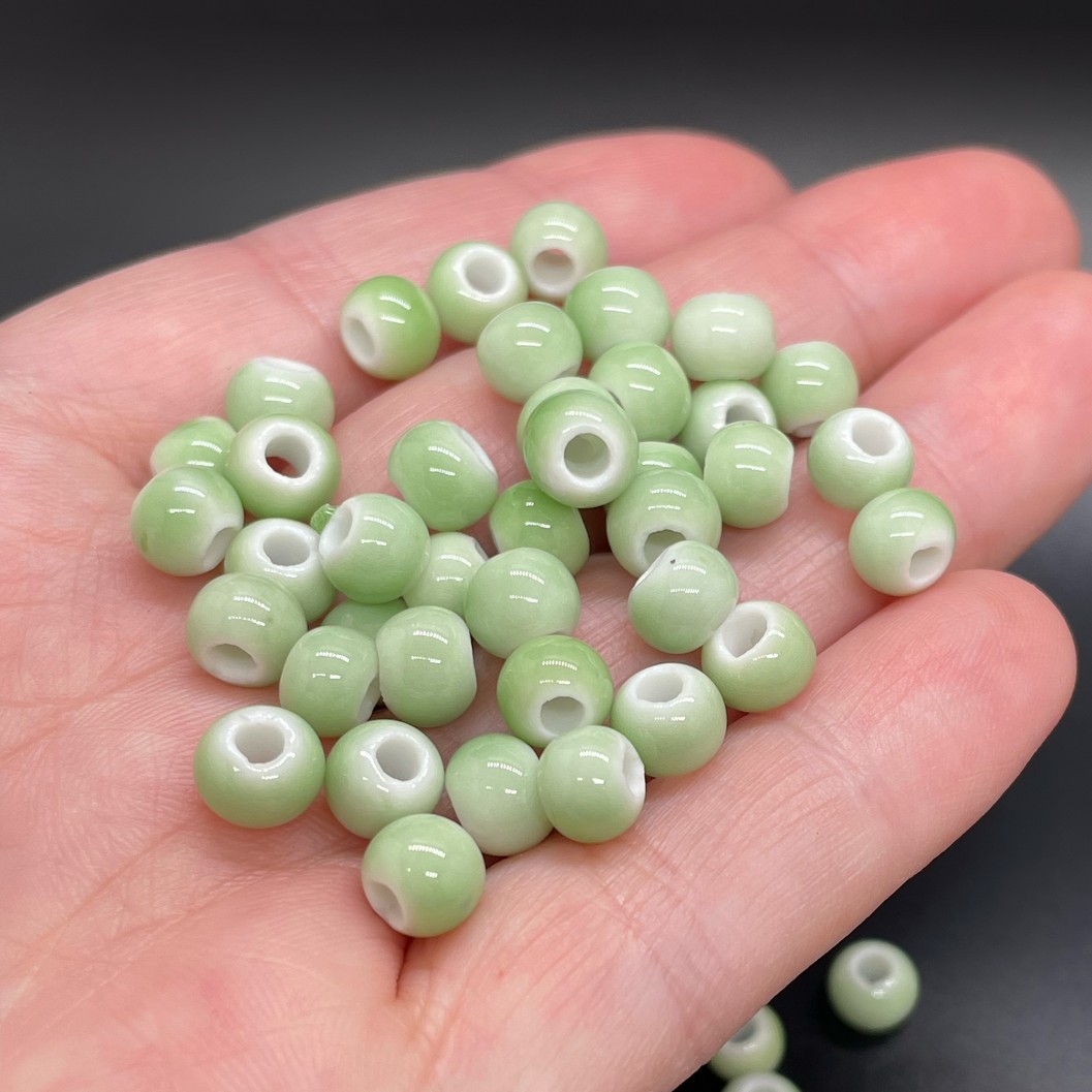 6,5 мм Бусина шар, керамика  цвет салатовый