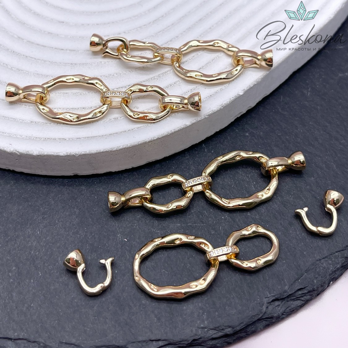 50*16,5 мм Цвет золото, Замок Двойной овал цирконы с концевиками