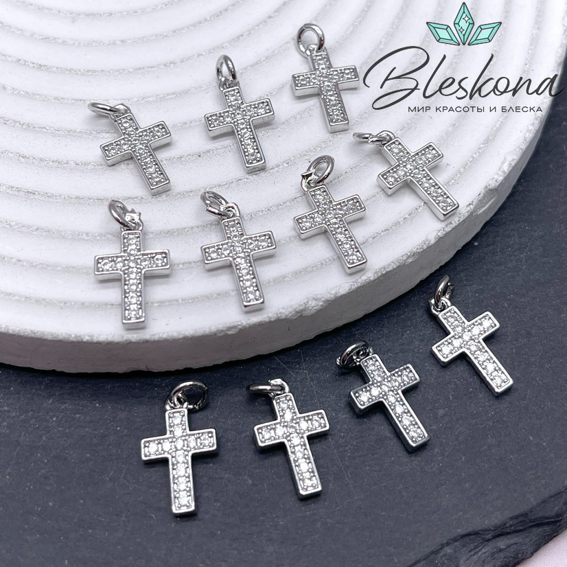 15,5*9,5 мм Цвет серебро, Подвеска Крест цирконы