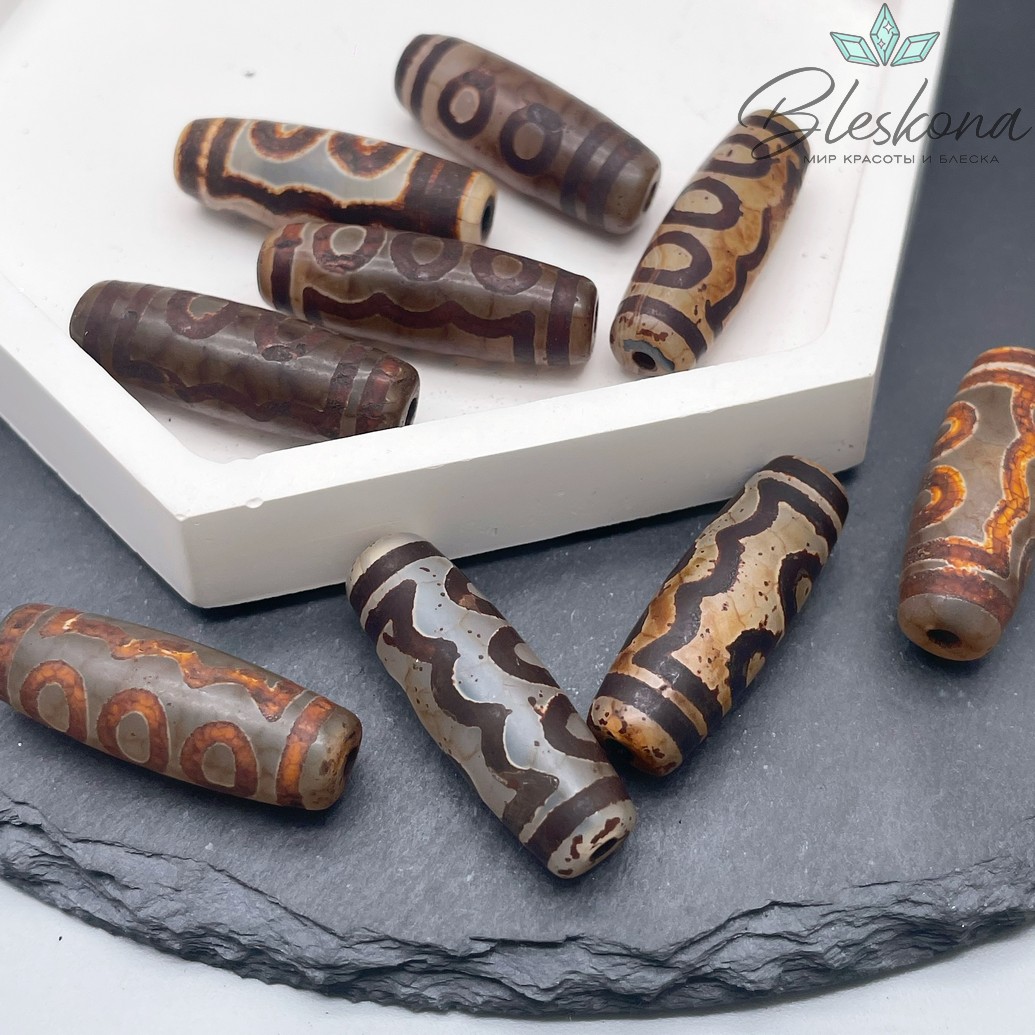 Бусина Дзи 5 глаз серо-коричневый темный бочонок 30*11 мм