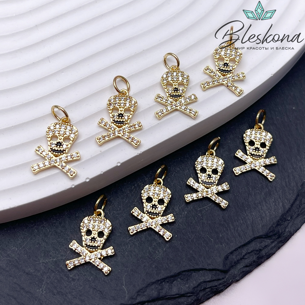 14,4*10,5 мм Цвет золото, Подвеска Череп цирконы