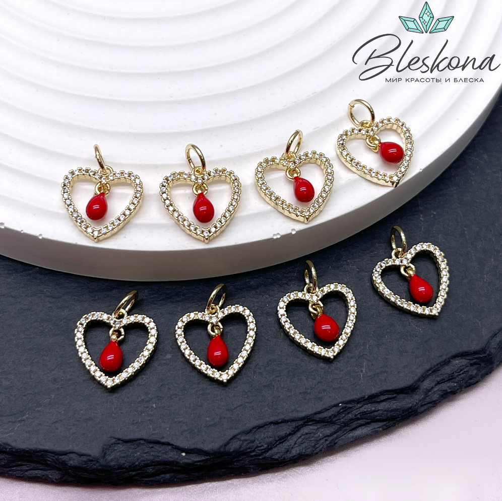 12,3*12 мм Цвет золото, Подвеска сердце капля с цирконами 