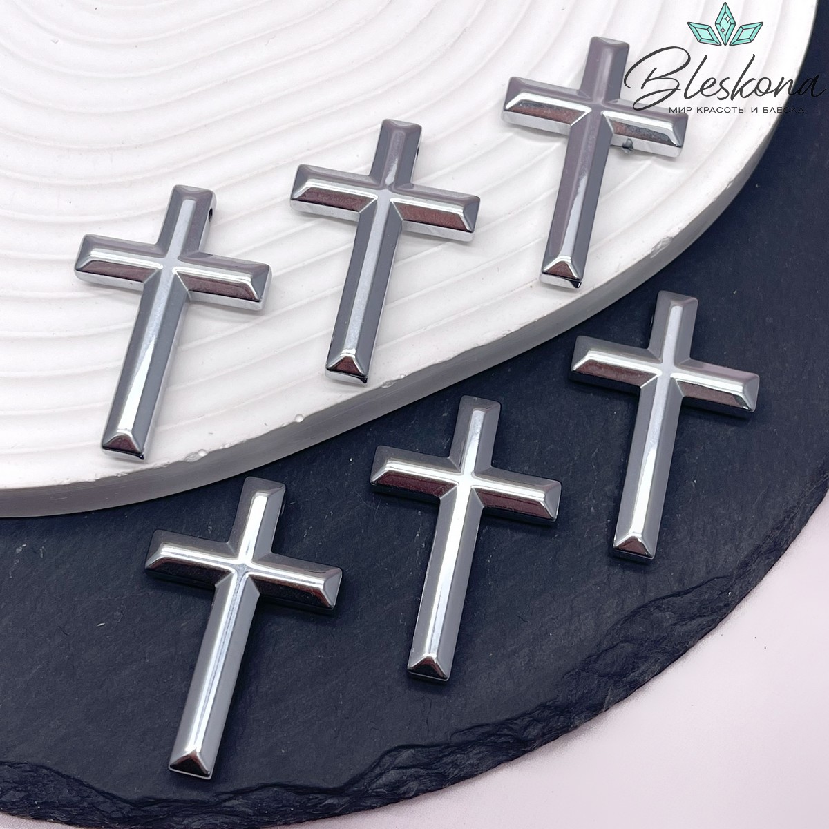 Подвеска крест Гематин, цвет темное серебро 35,5*23,5 мм