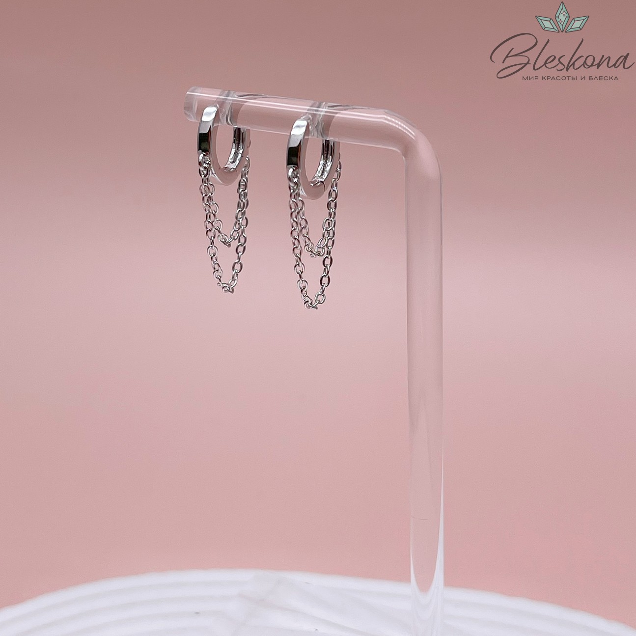 12*15 мм, цвет серебро, Швензы бублик Конго с цепочкой Люкс