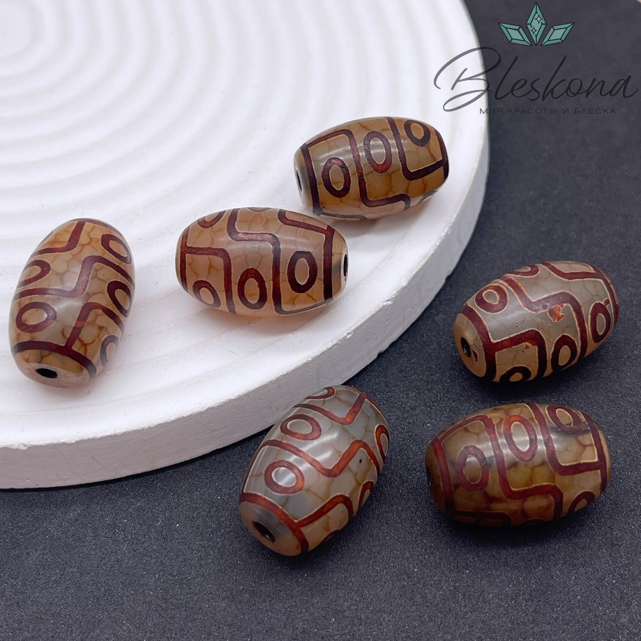 Бусина Дзи 9 глаз серо-коричневый бочонок 22*15 мм 