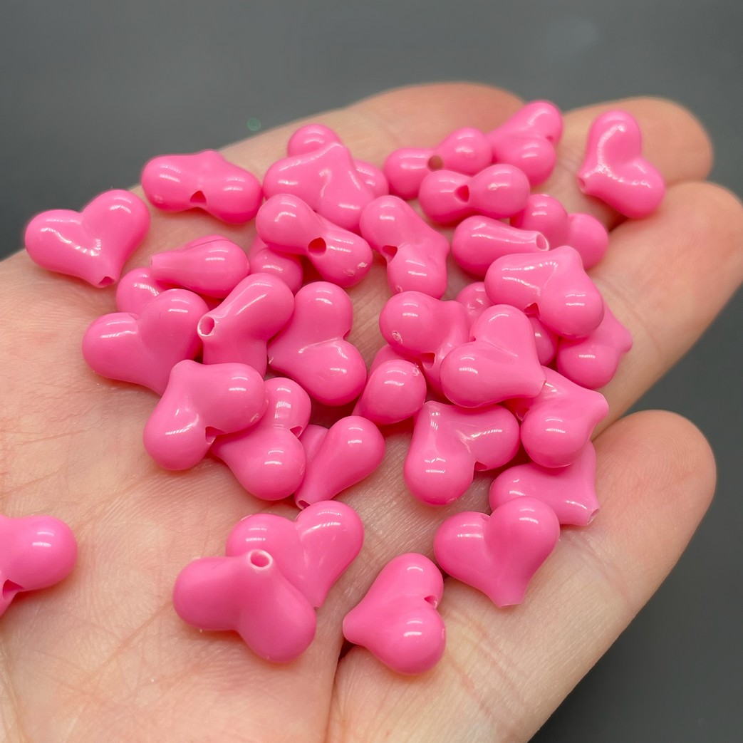 12 мм, Бусина сердце, цвет ярко-розовый уп.10 гр 