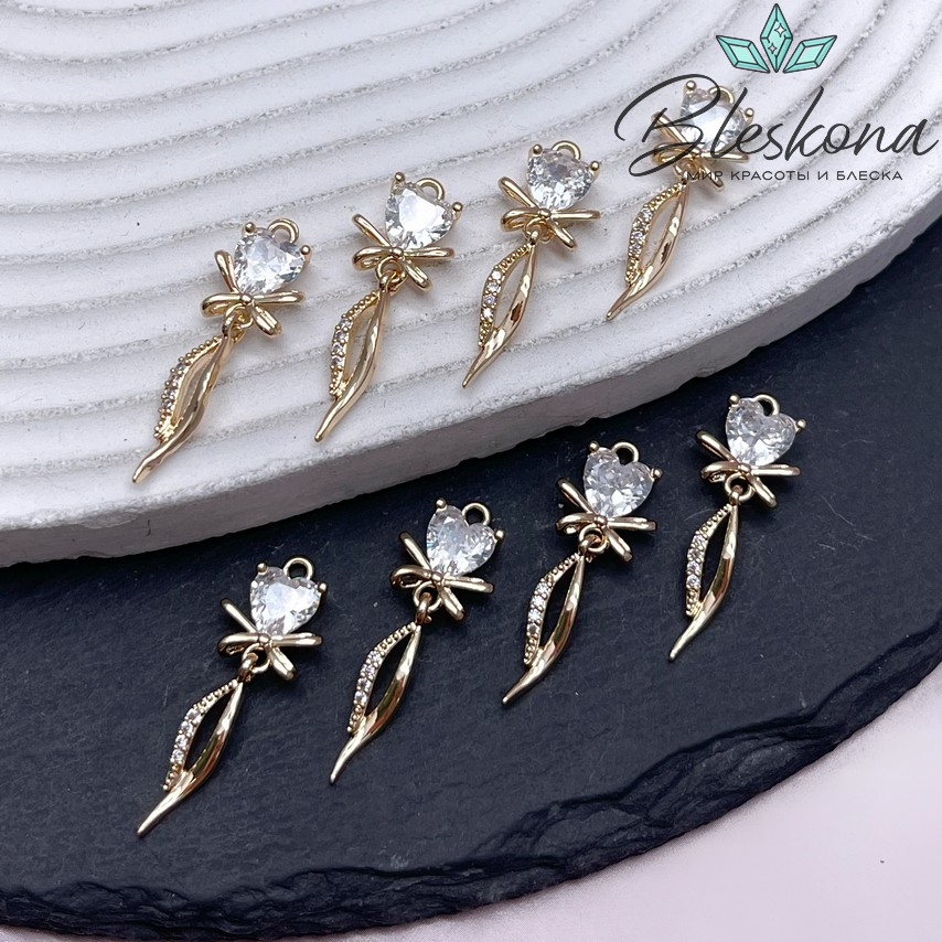 26*9,5 мм Цвет золото, Подвеска Сердце с бантиком