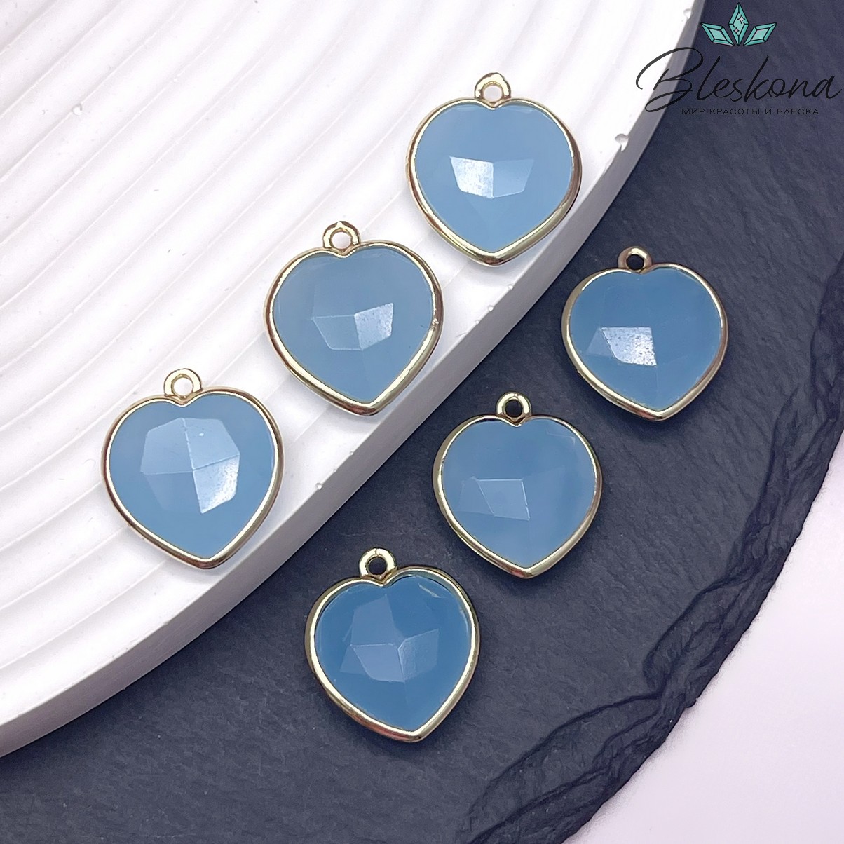 16,3*18,7мм,Цвет золото,Подвеска Сердце Кварц голубой тонированный №1 огранка