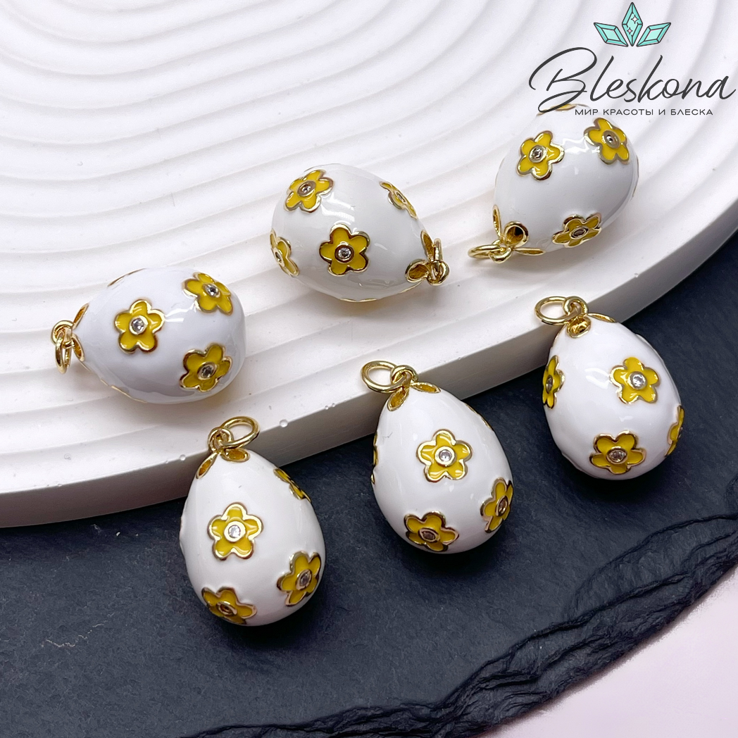 21*15 мм Цвет золото, Подвеска Яйцо фаберже белое 