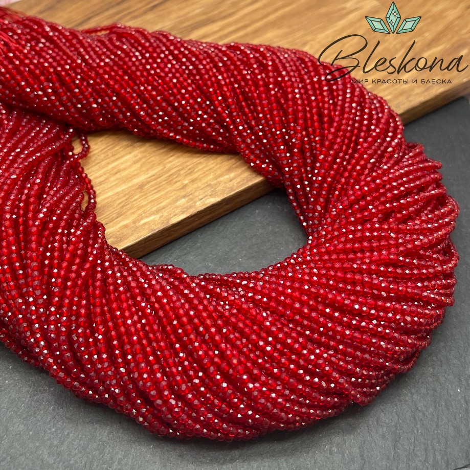 2 мм Бусины стекло темно-красное №1 алмазная огранка