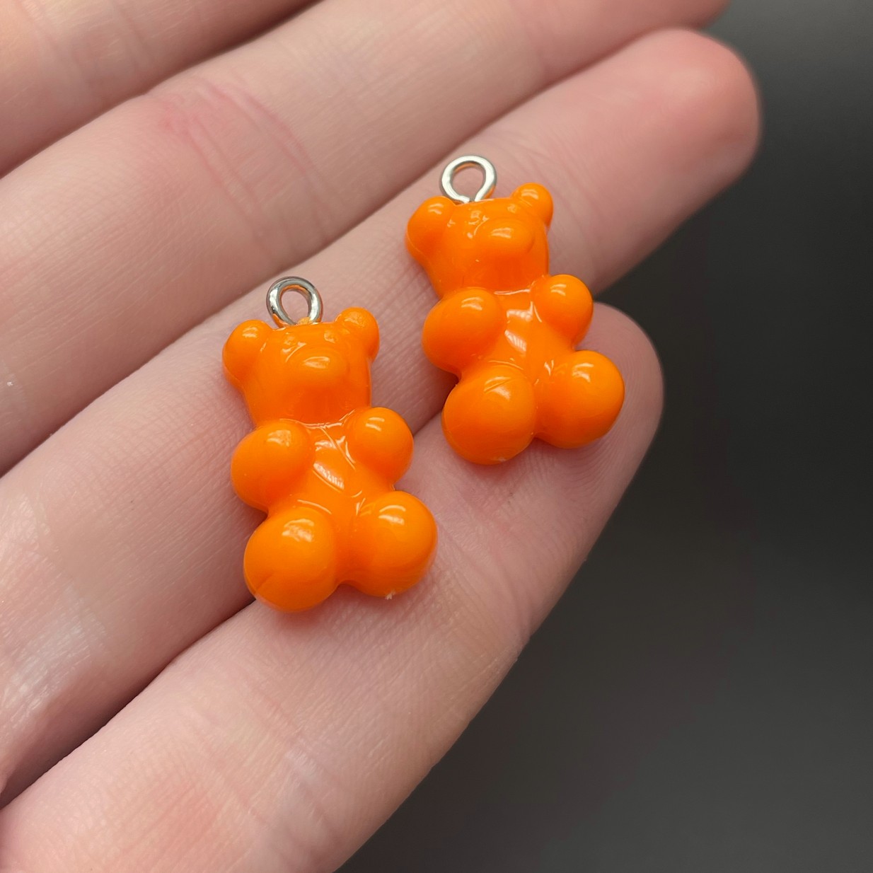 12*21,5мм, Цвет серебро, Подвеска Мишка ярко-оранжевый 