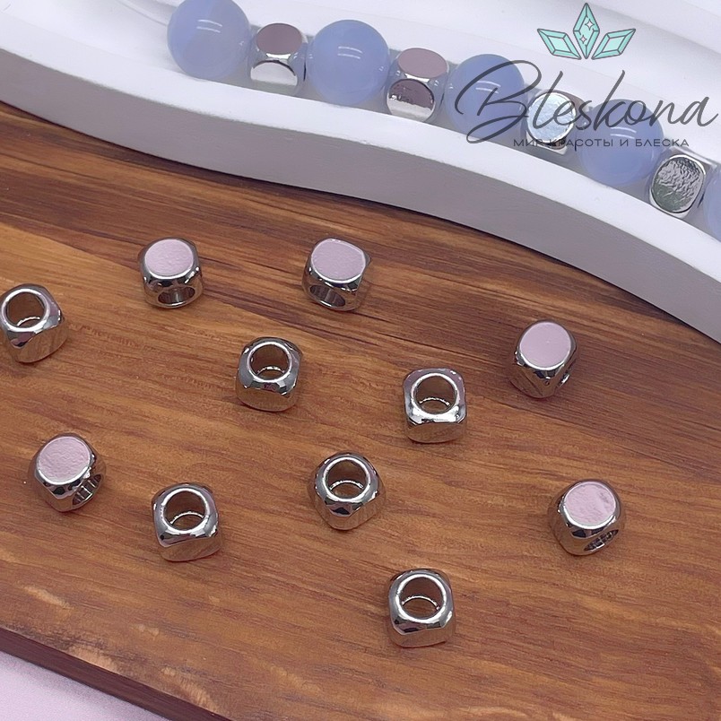 6 мм Цвет серебро, Бусина куб 