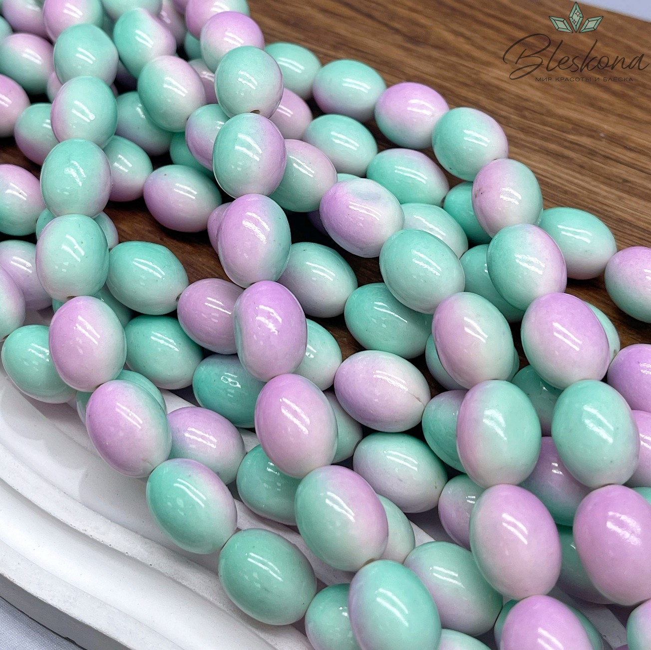 15*11 мм Магнезит (Говлит) имитация бочата зелено-розовые (тонированные)