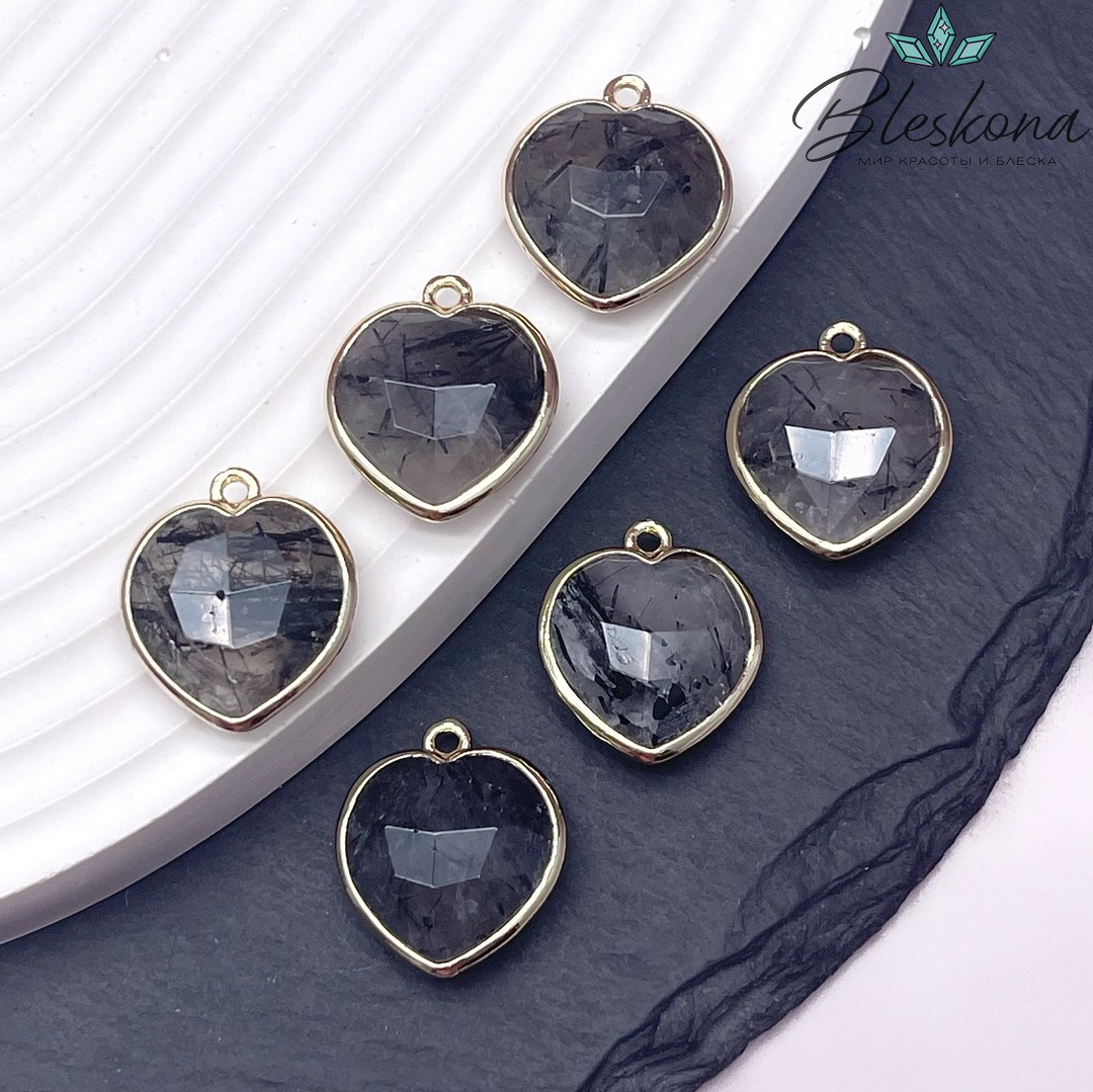 16,3*18,7мм,Цвет золото,Подвеска Сердце Турмалиновый кварц огранка
