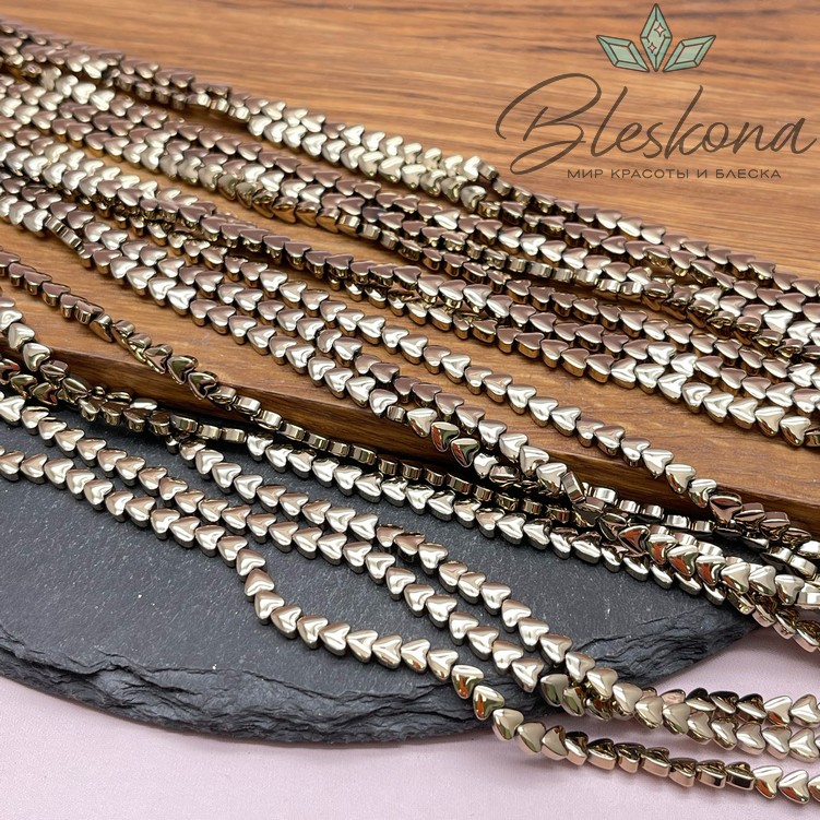 4 мм Гематин сердце объемное, темное золото имитация