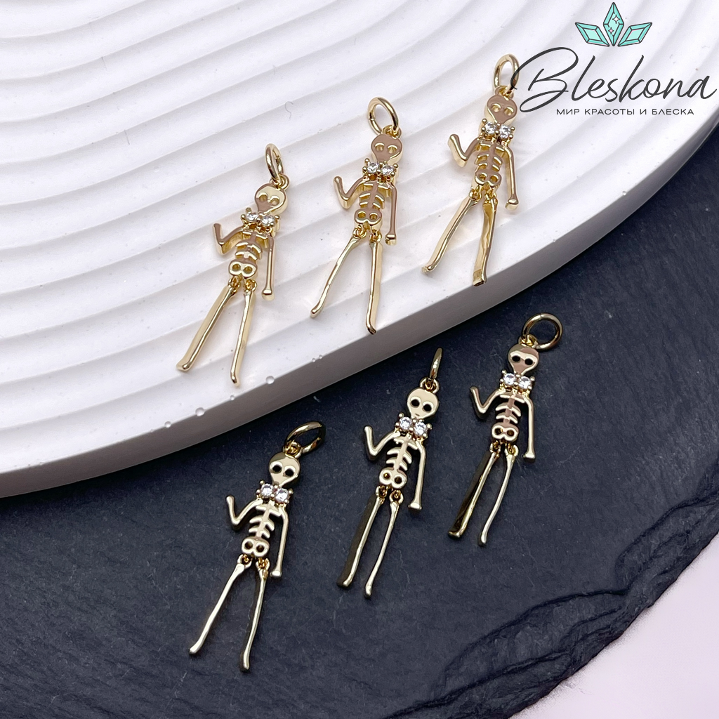 25*7,5 мм Цвет золото, Подвеска Мальчик скелет с цирконами