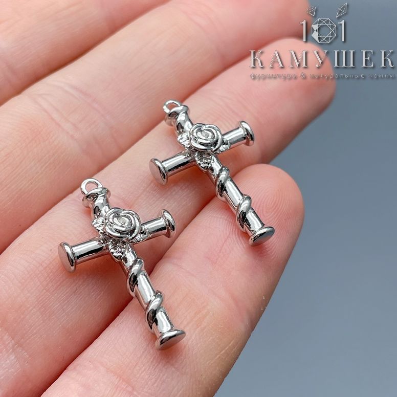 14,6*23,3мм Цвет серебро, Подвеска крест роза 