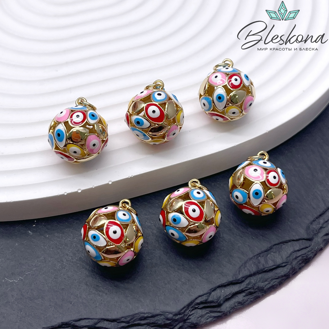 16,6*15 мм Цвет золото, Подвеска Шар глаза цветная эмаль