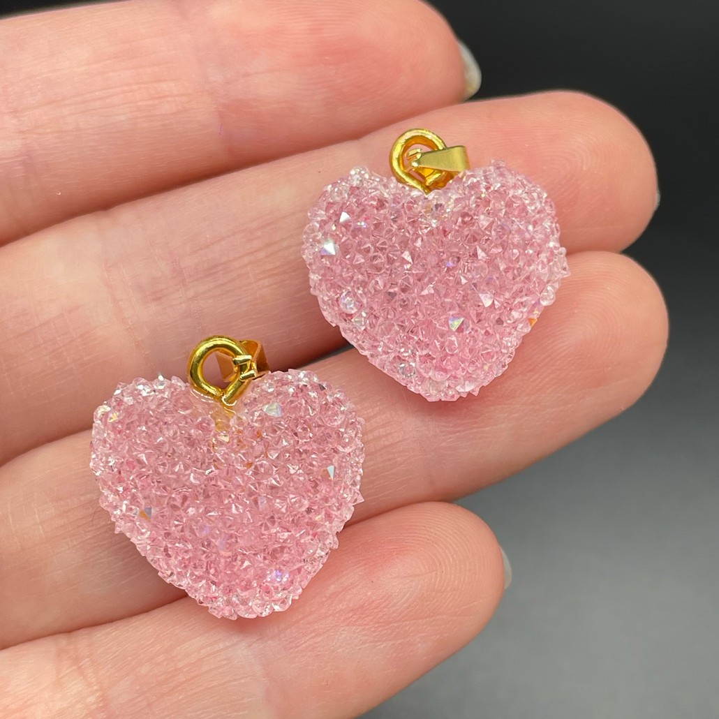 19*20 мм, Цвет золото, Подвеска мармеладное сердце розовое
