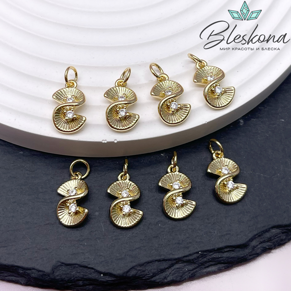 14*8 мм Цвет золото, Подвеска Воланчик с цирконами