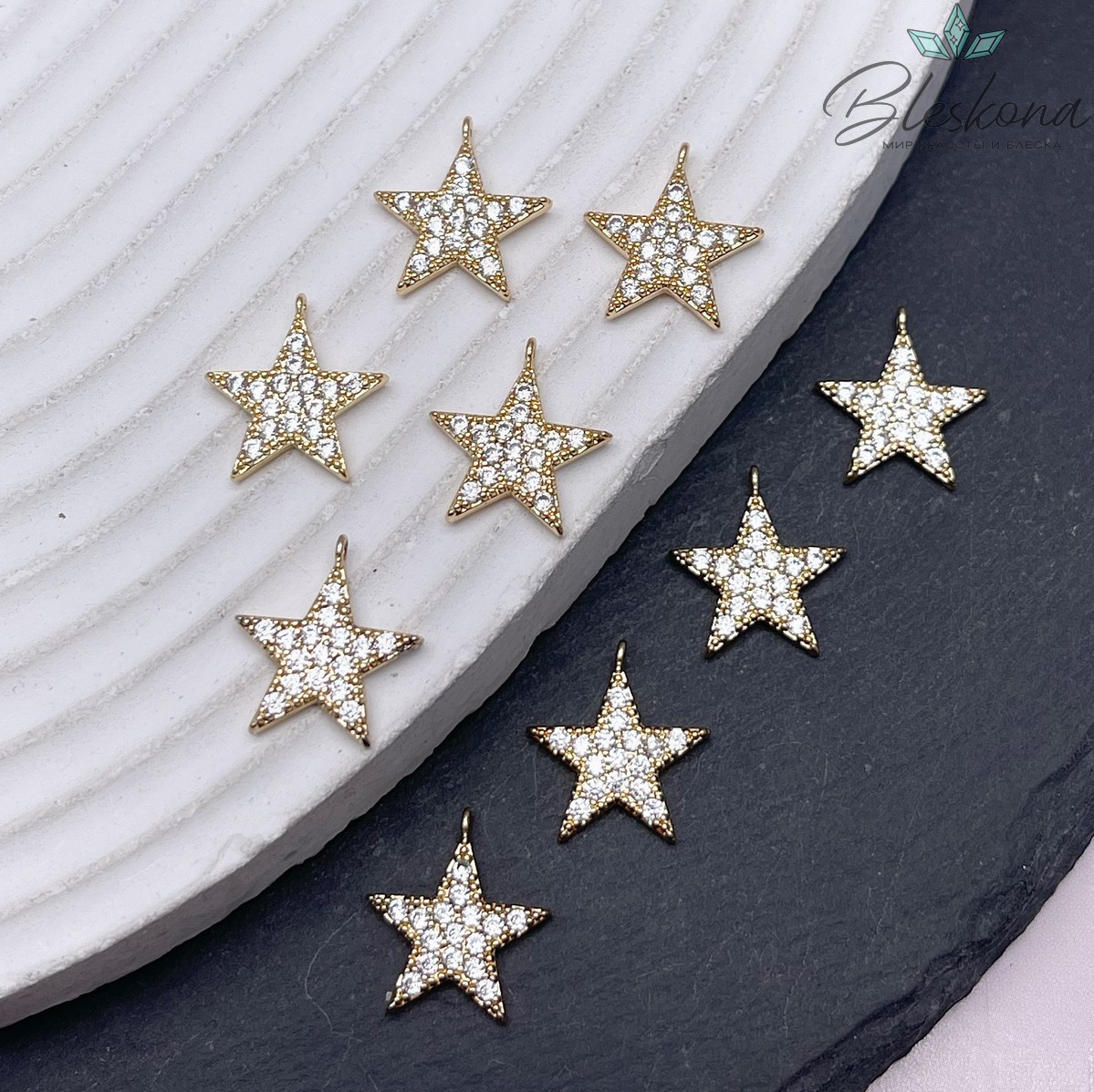 14*12,8 мм Цвет золото, Подвеска Звезда цирконы 