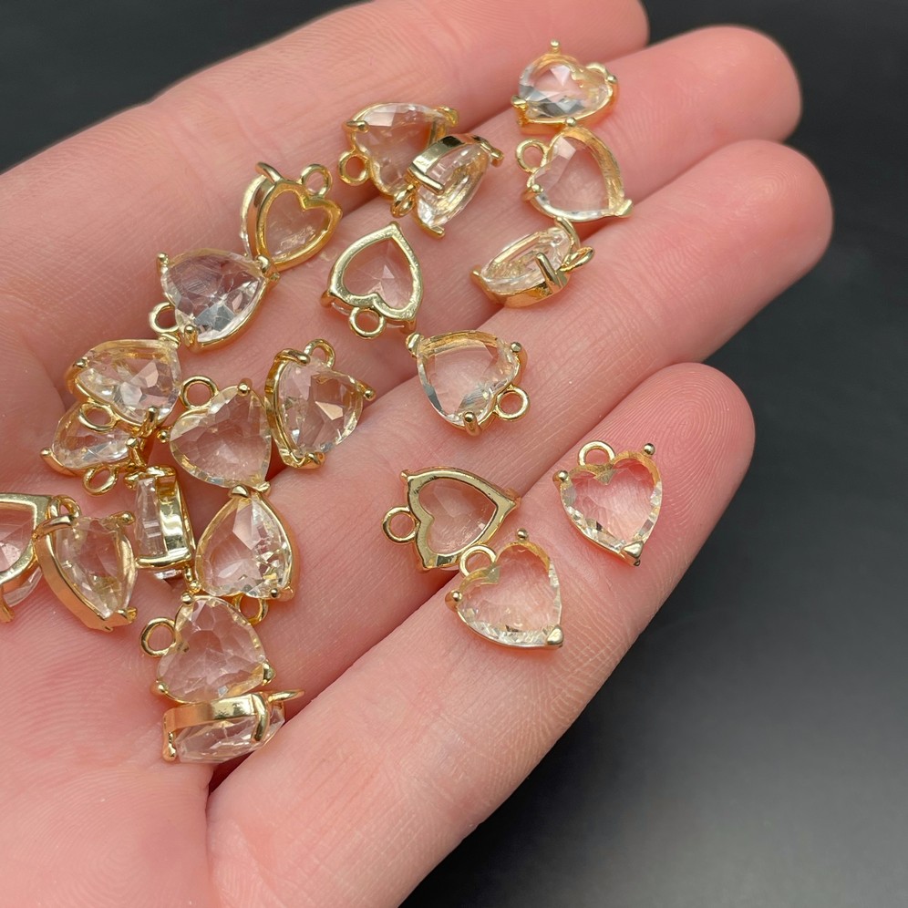 8 мм, Цвет золото, Подвеска сердце стекло прозрачное цапы