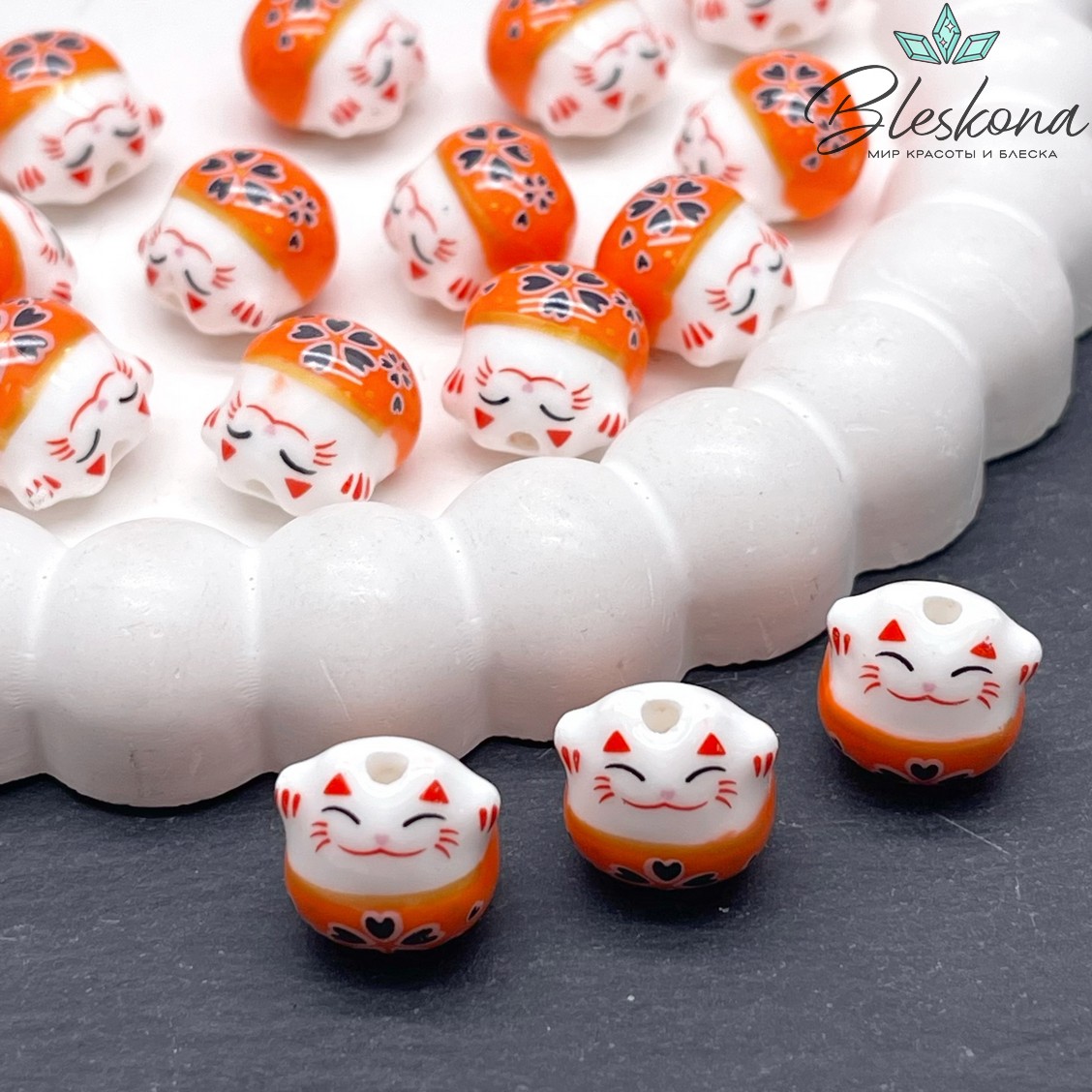 13,5*13 мм Керамика бусина Котик оранжевый