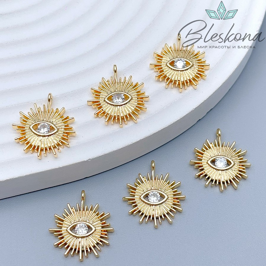 17*16 мм Цвет золото, Подвеска глаз с лучами циркон