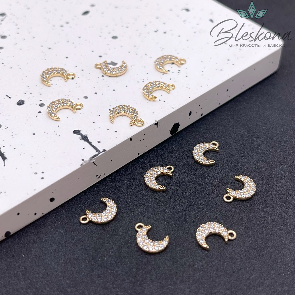 9*6,5 мм Цвет золото, Подвеска Полумесяц цирконы мини